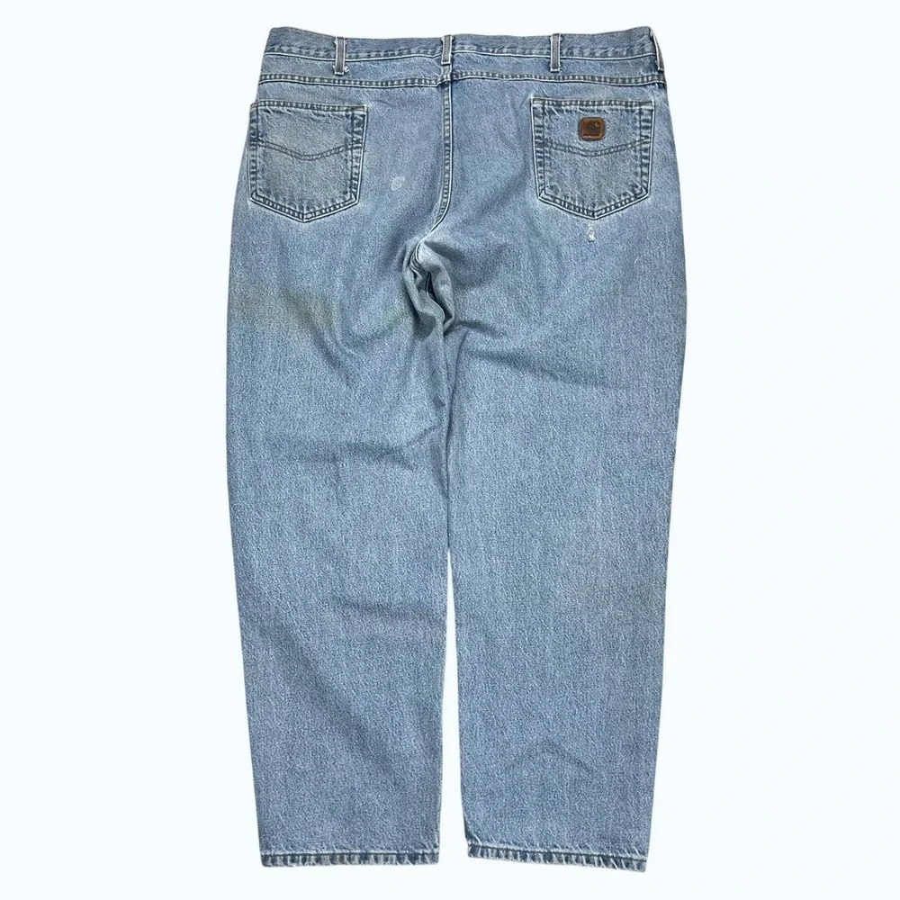 Vintage Carhartt Mens Relaxed Fit Tapered Leg Jeans Light Wash Blue 44x32